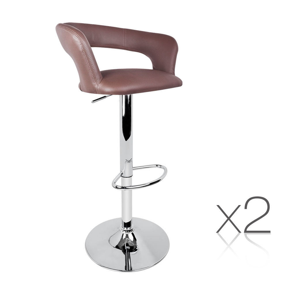 Set of 2 PU Leather Kitchen Bar Stool Chocolate