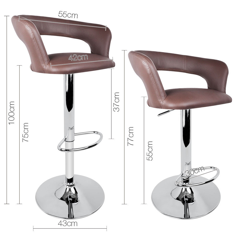 Set of 2 PU Leather Kitchen Bar Stool Chocolate