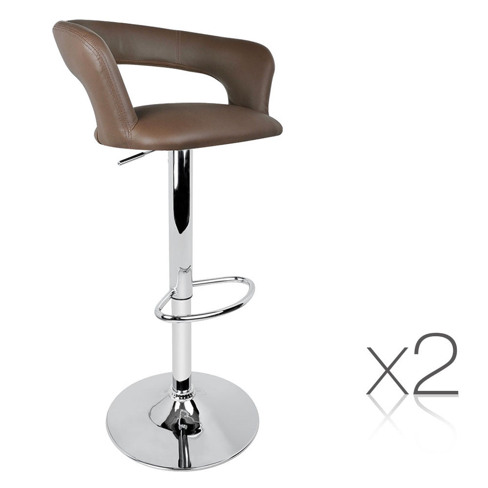 Set of 2 PU Leather Kitchen Bar Stool Taupe