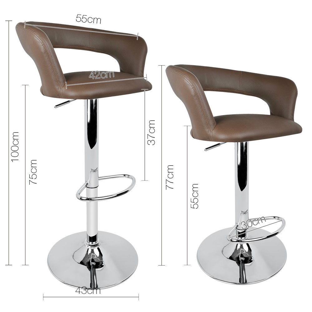 Set of 2 PU Leather Kitchen Bar Stool Taupe