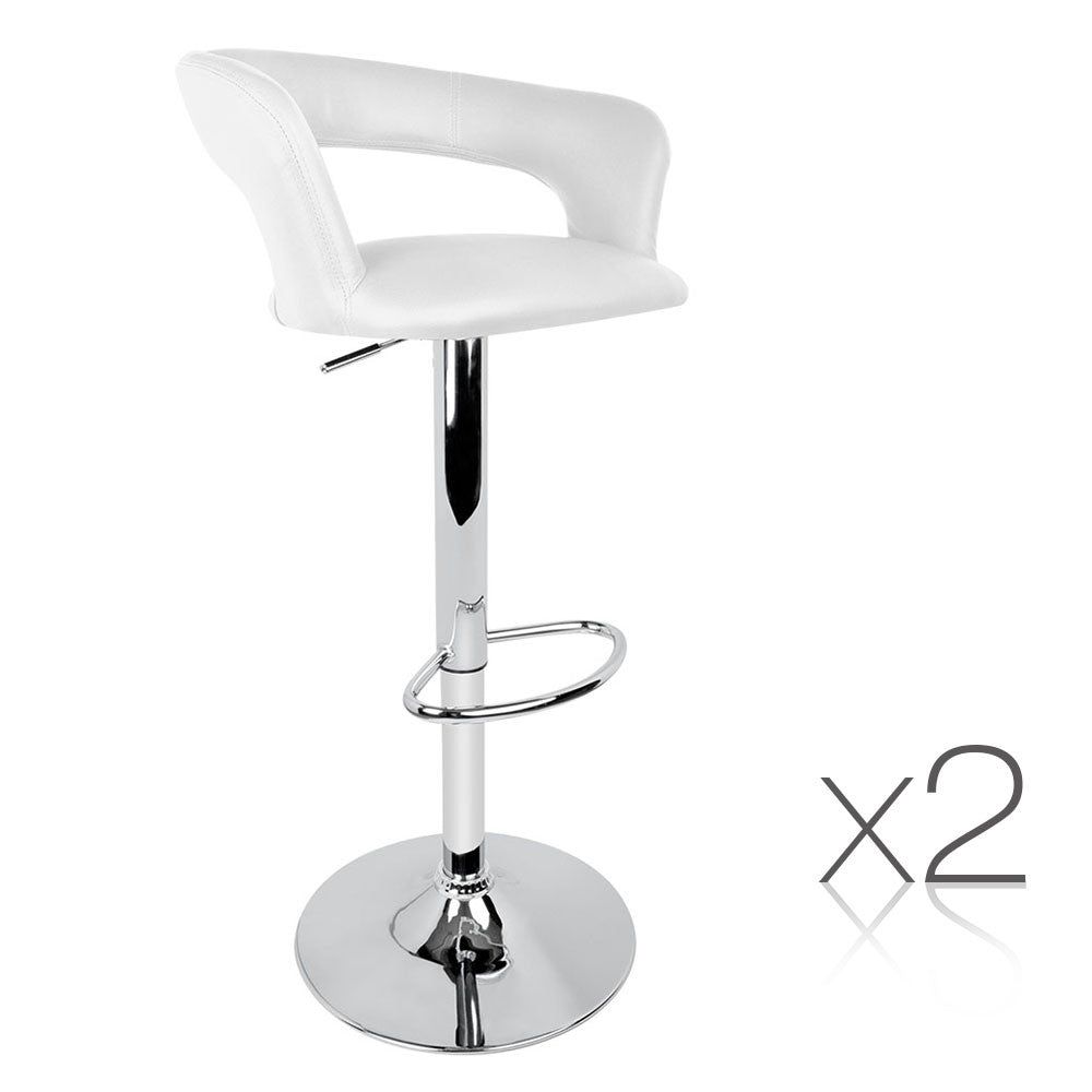 Set of 2 PU Leather Kitchen Bar Stool White