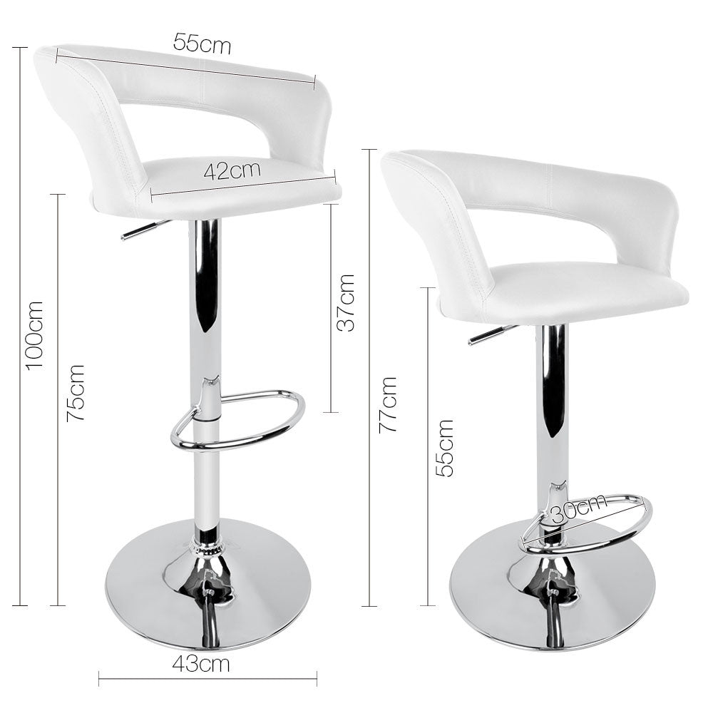 Set of 2 PU Leather Kitchen Bar Stool White