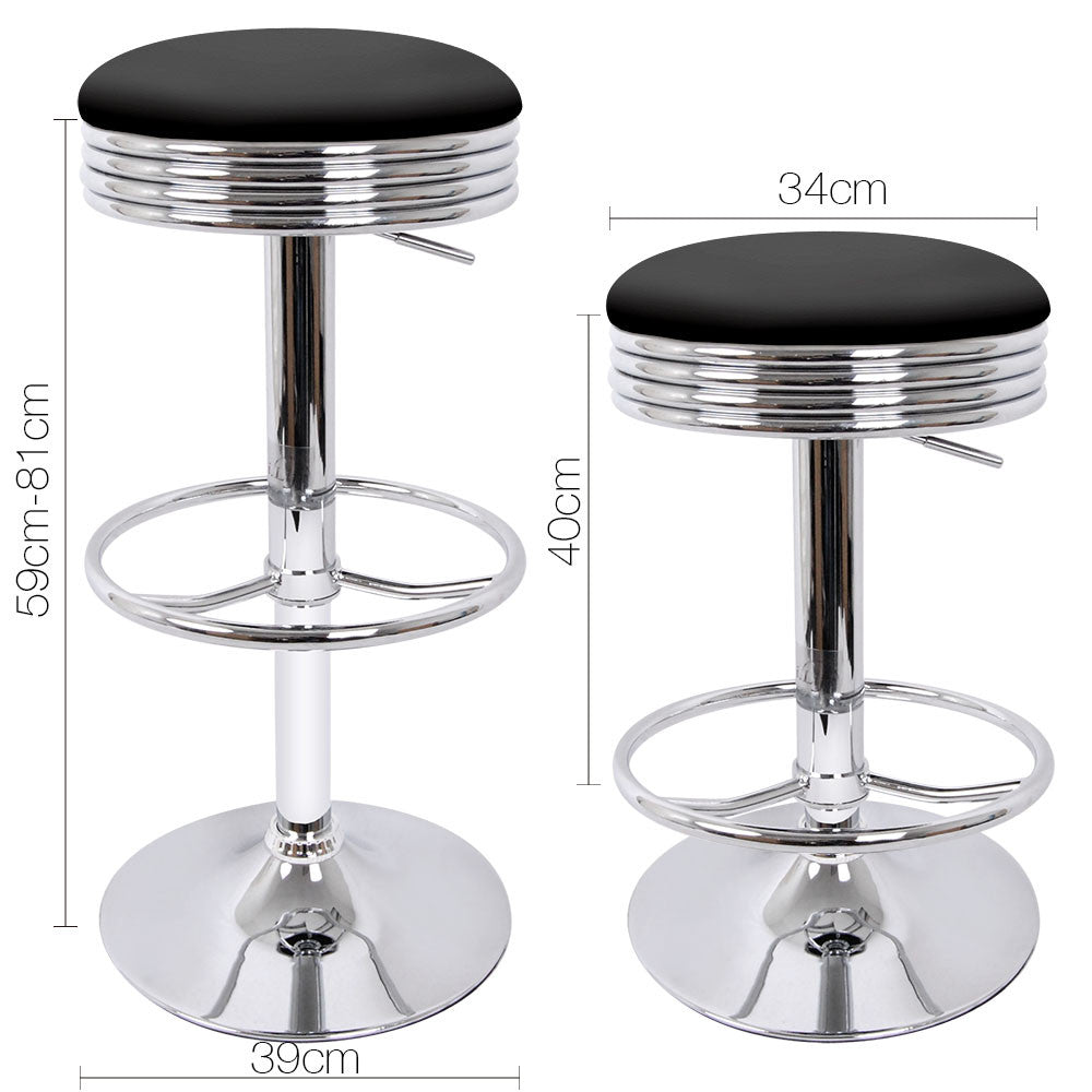 Set of 2 PU Leather Kitchen Bar Stool Black