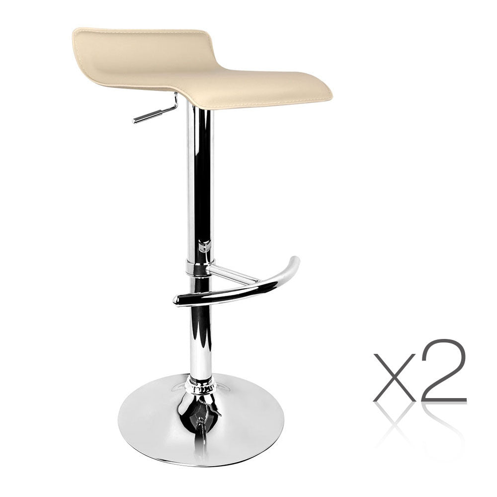 Set of 2 PVC Leather Kitchen Bar Stool Beige