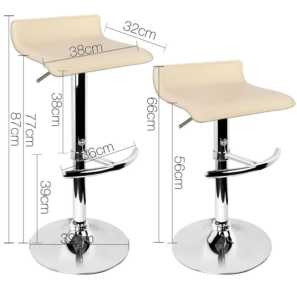 Set of 2 PVC Leather Kitchen Bar Stool Beige