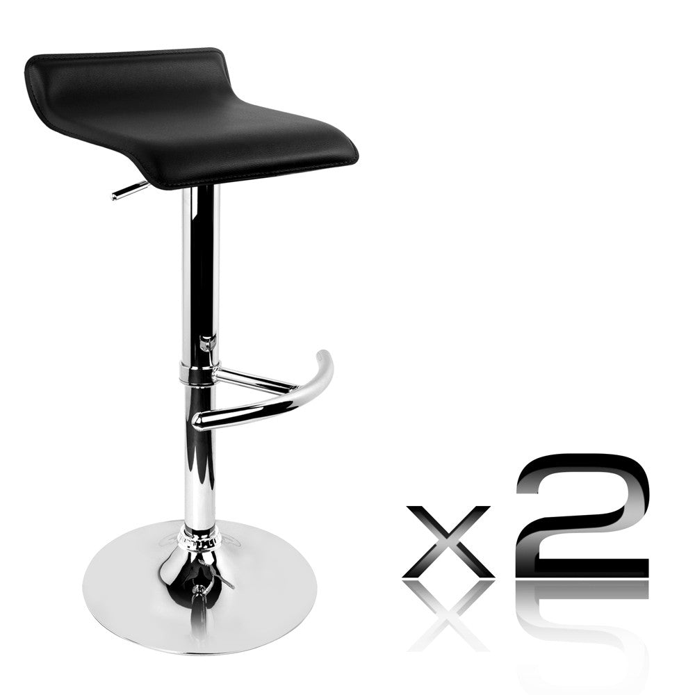 Set of 2 PVC Leather Kitchen Bar Stool Black