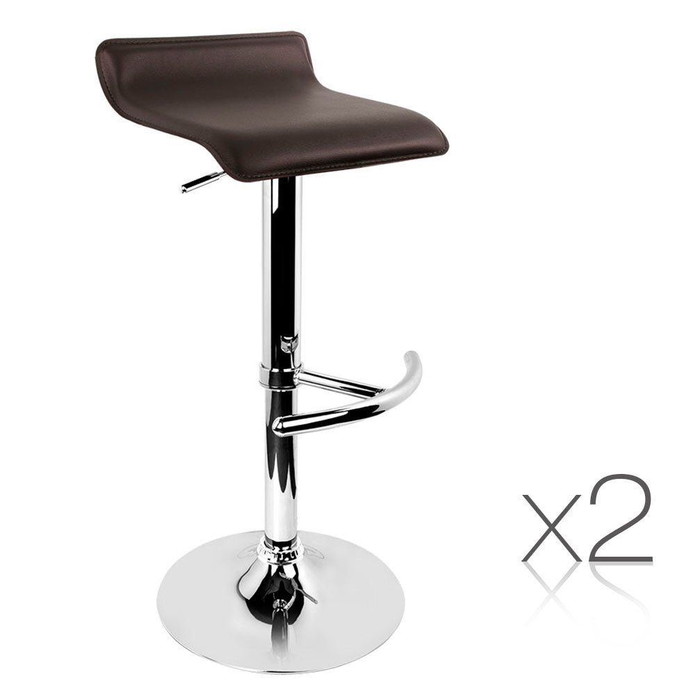 Set of 2 PVC Leather Kitchen Bar Stool Chocolate