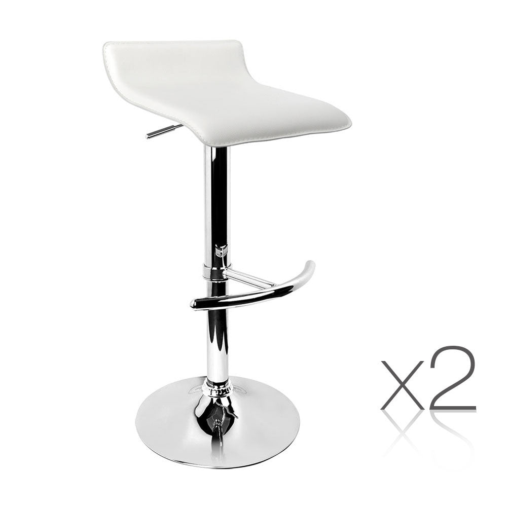 Set of 2 PVC Leather Kitchen Bar Stool White