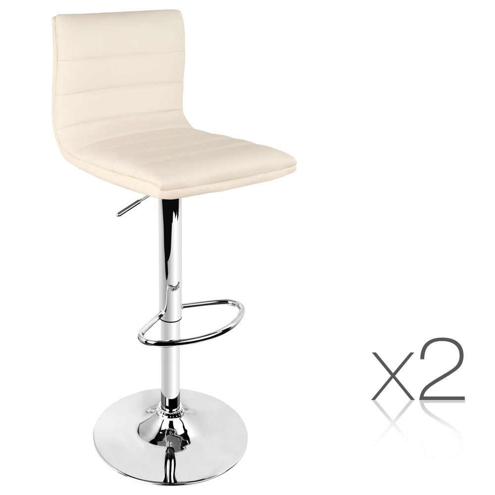 Set of 2 PU Leather Kitchen Bar Stool Beige