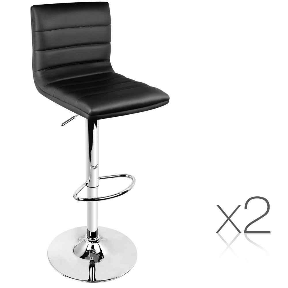 Set of 2 PU Leather Kitchen Bar Stool Black