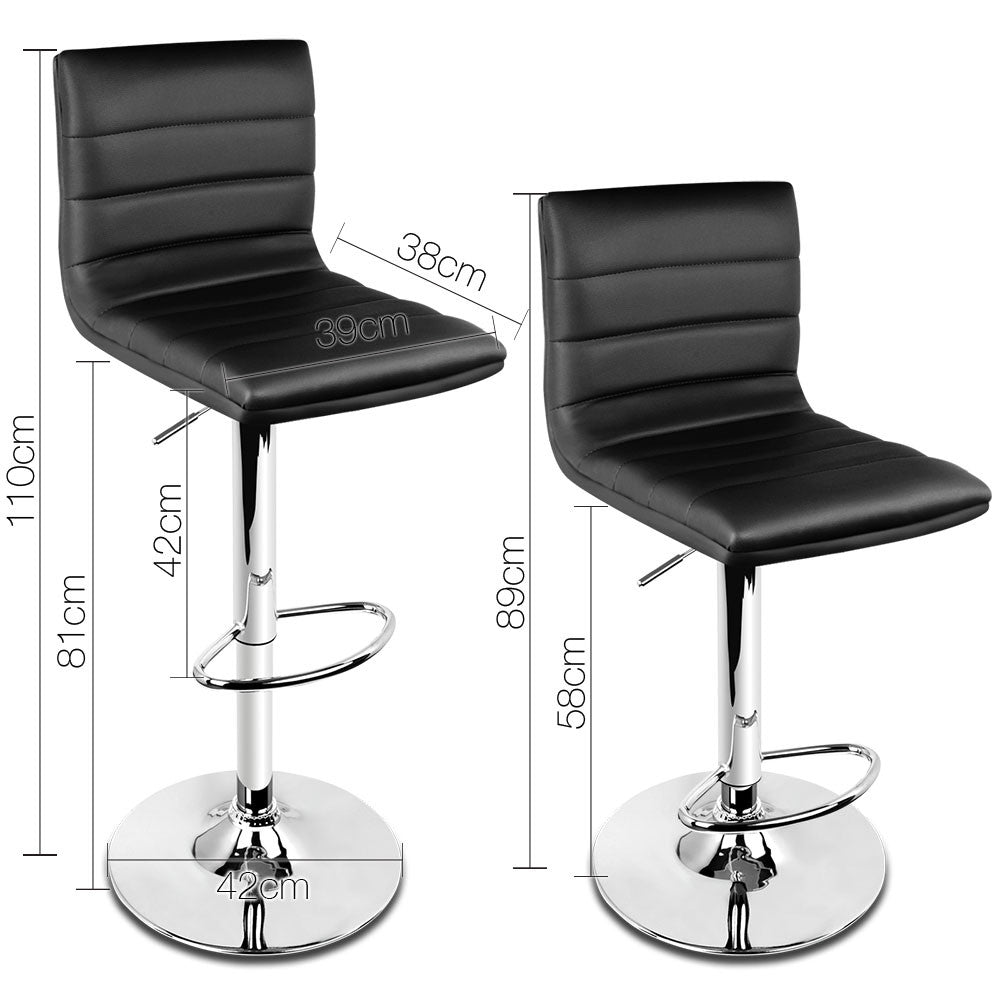 Set of 2 PU Leather Kitchen Bar Stool Black