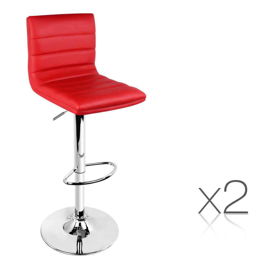 Set of 2 PU Leather Kitchen Bar Stool Red