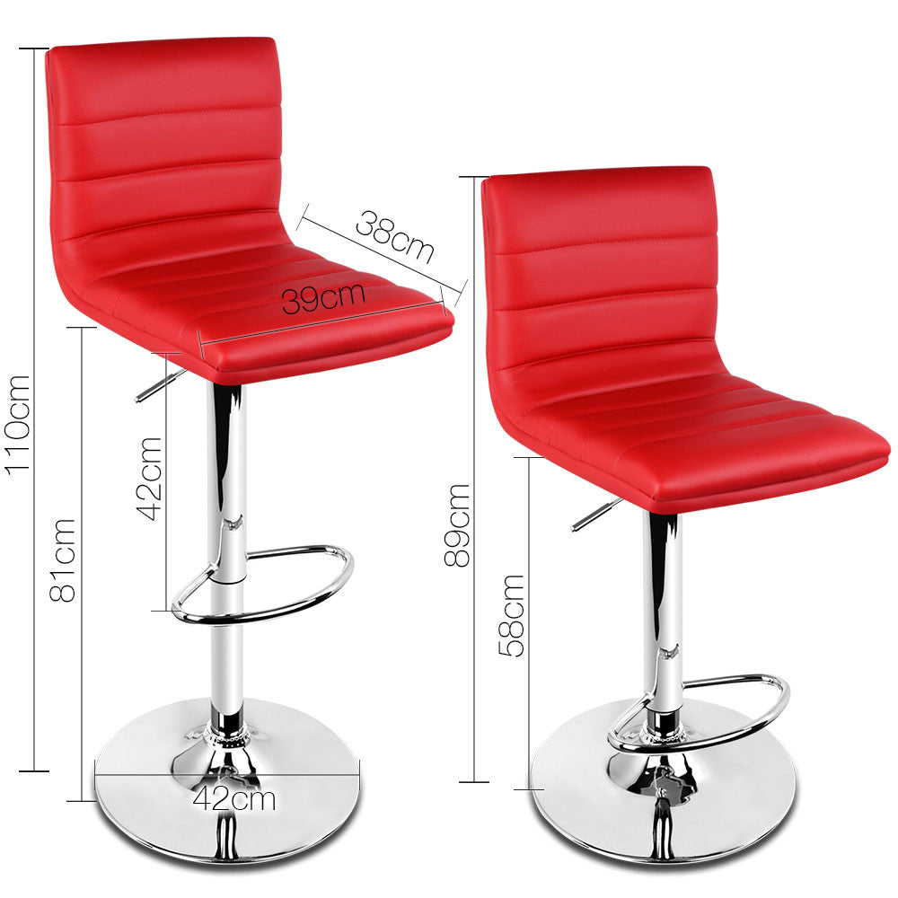 Set of 2 PU Leather Kitchen Bar Stool Red