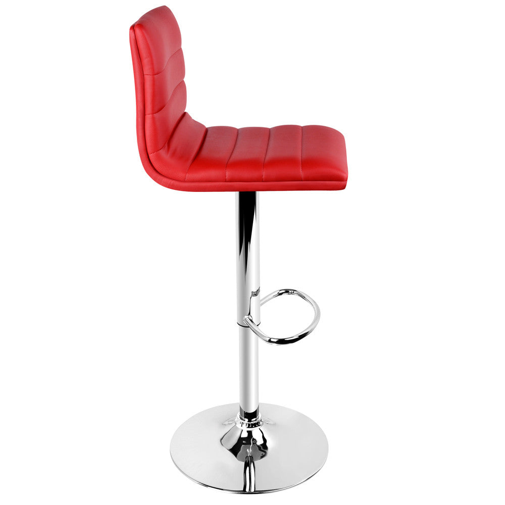 Set of 2 PU Leather Kitchen Bar Stool Red