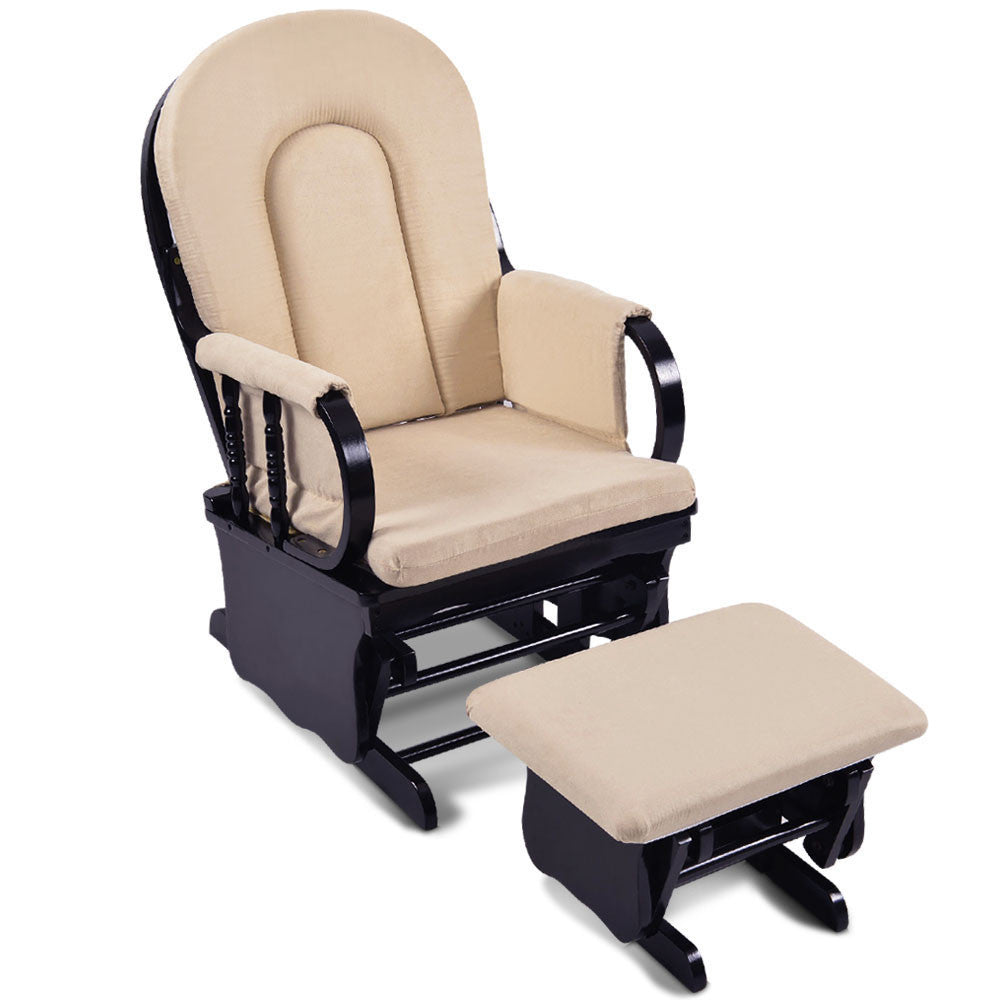 Baby Breast Feeding Sliding Glider Chair w/ Ottoman Beige