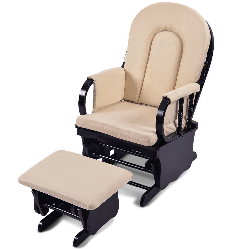 Baby Breast Feeding Sliding Glider Chair w/ Ottoman Beige