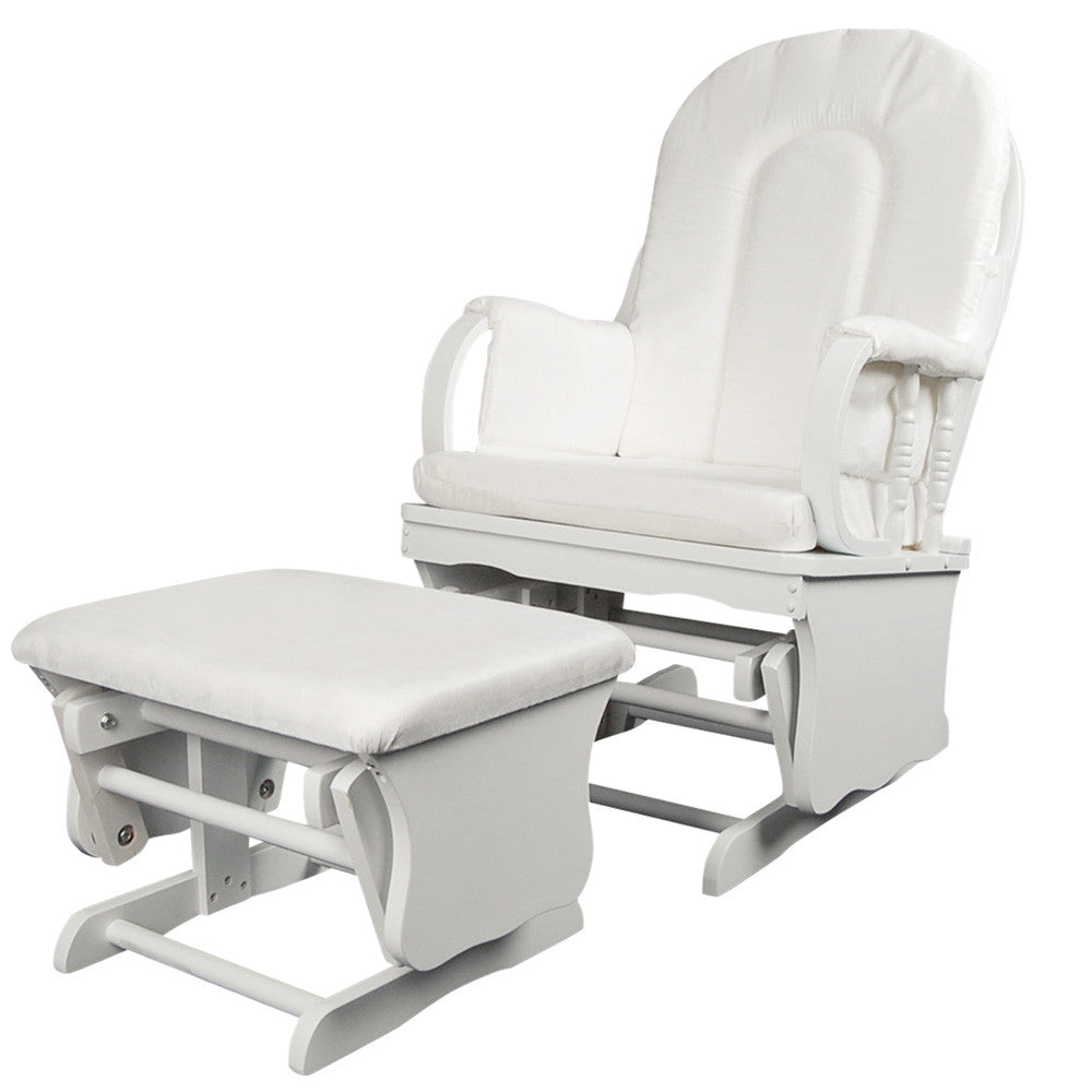 Baby Breast Feeding Sliding Glider Chair w/ Ottoman White