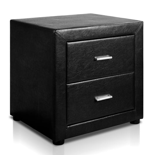 Deluxe PU Leather 2 Drawers Cabinet Black