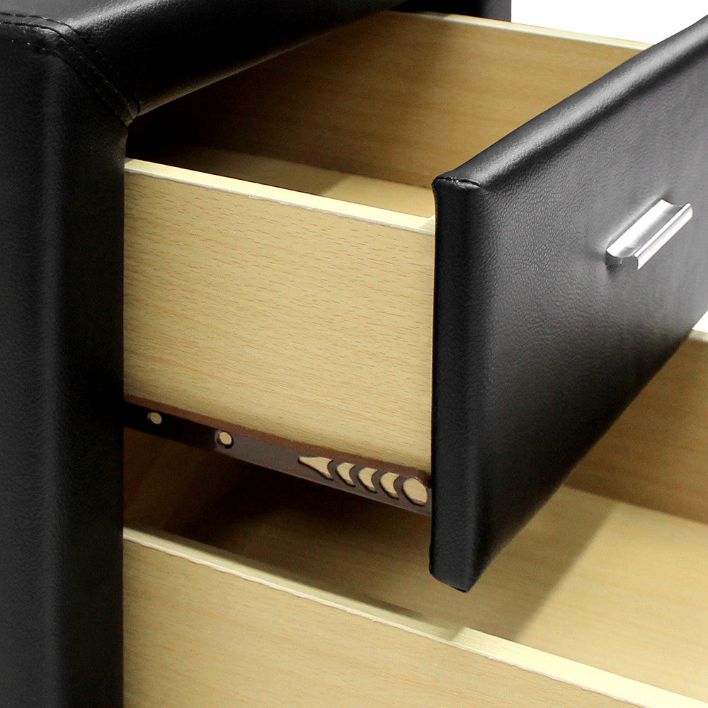 Deluxe PU Leather 2 Drawers Cabinet Black