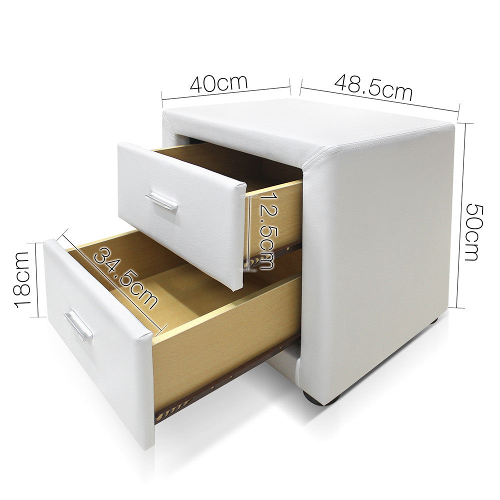 Deluxe PU Leather 2 Drawers Cabinet White