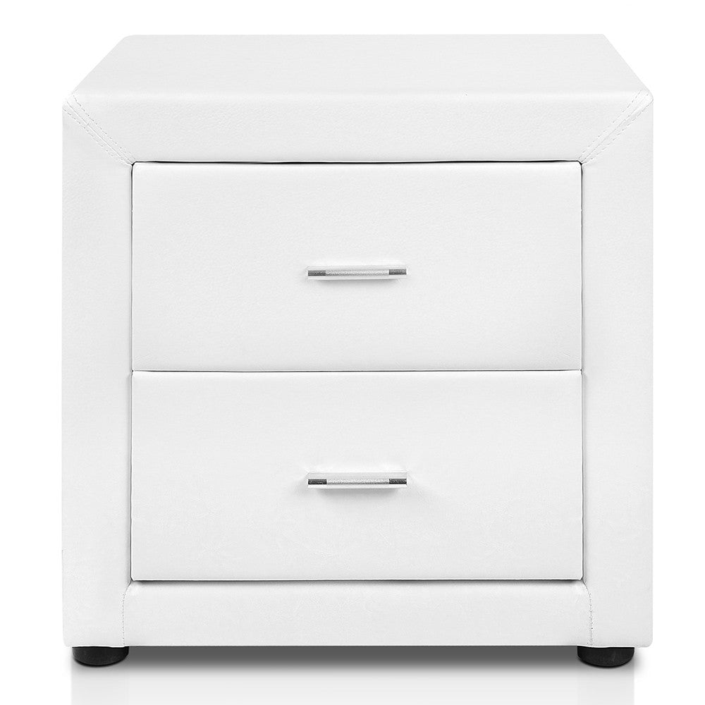 Deluxe PU Leather 2 Drawers Cabinet White