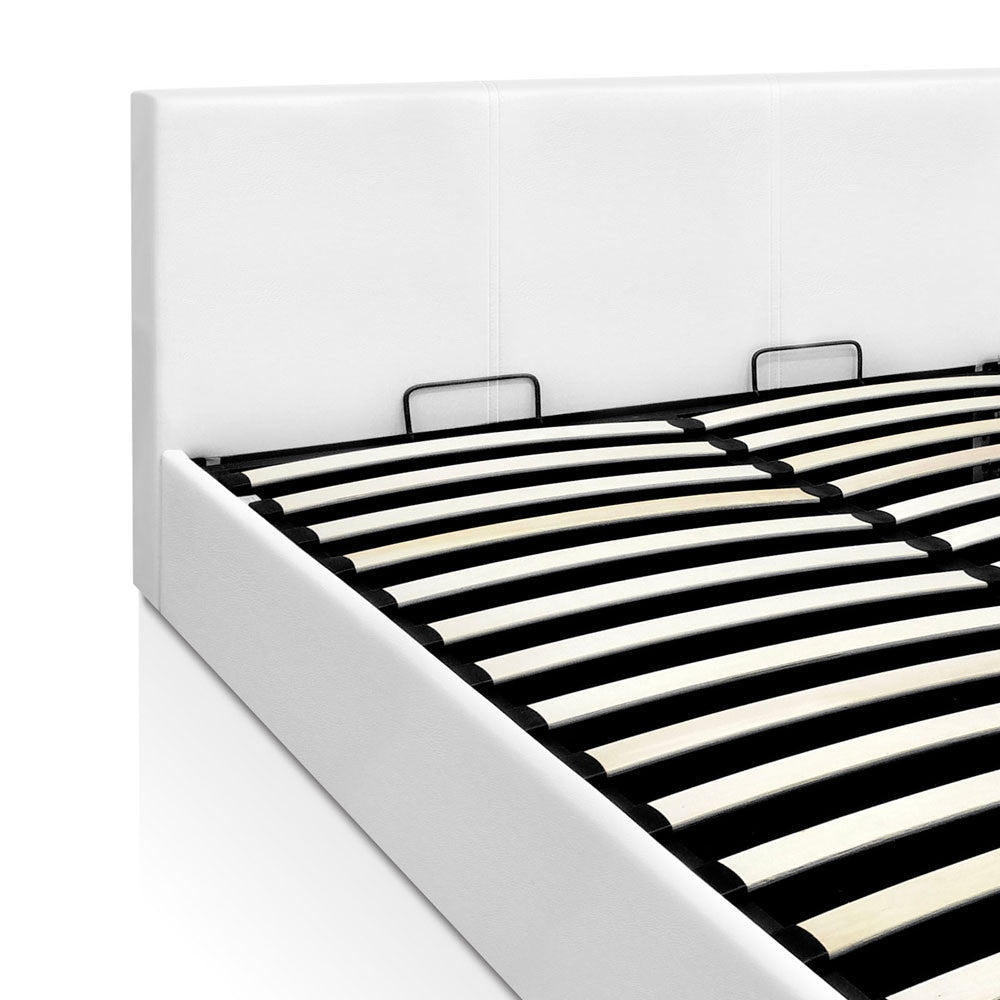 Deluxe Gas Lift PU Leather Storage Bed Frame Double White