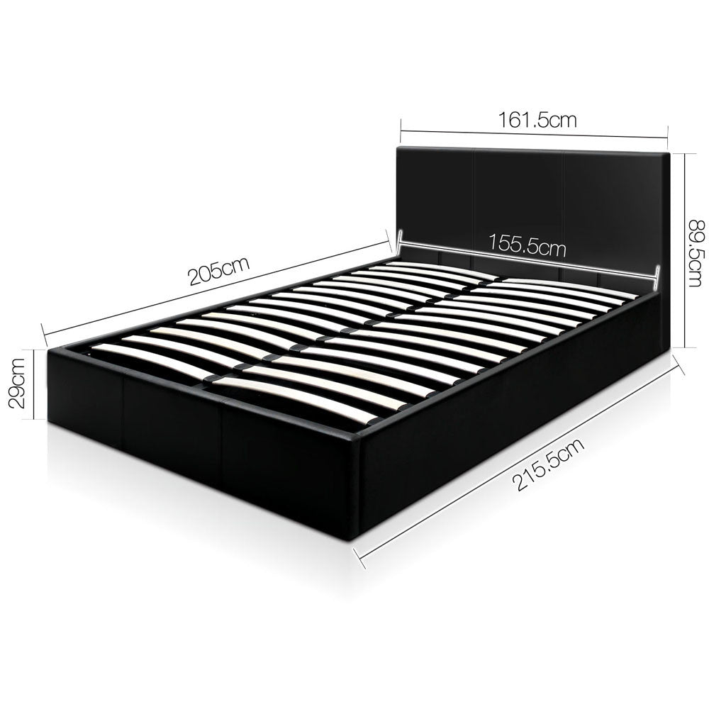 Deluxe Gas Lift PU Leather Storage Bed Frame Queen Black