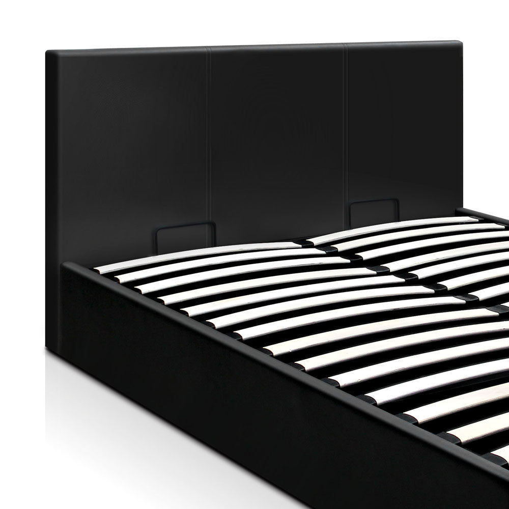 Deluxe Gas Lift PU Leather Storage Bed Frame Queen Black