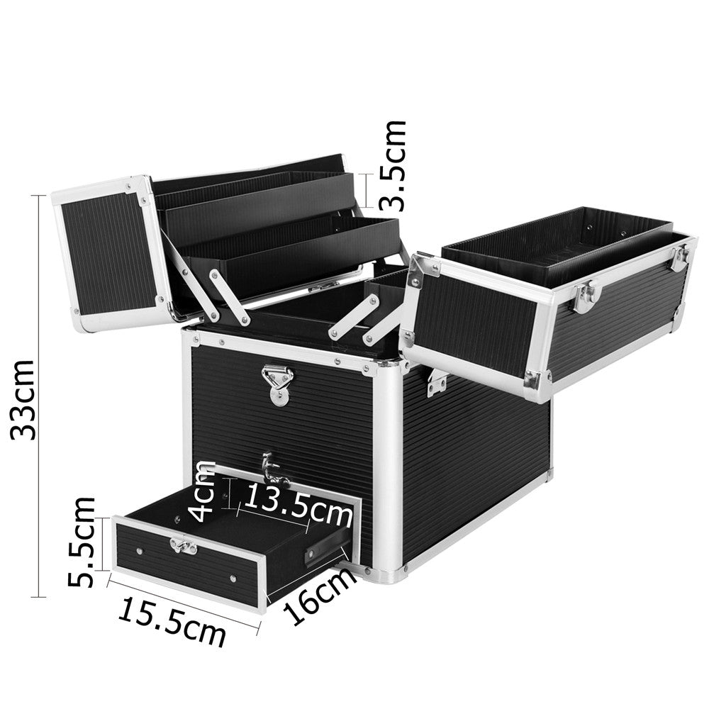 Portable Cosmetic Beauty Carry Case Box Black w/ Mirror