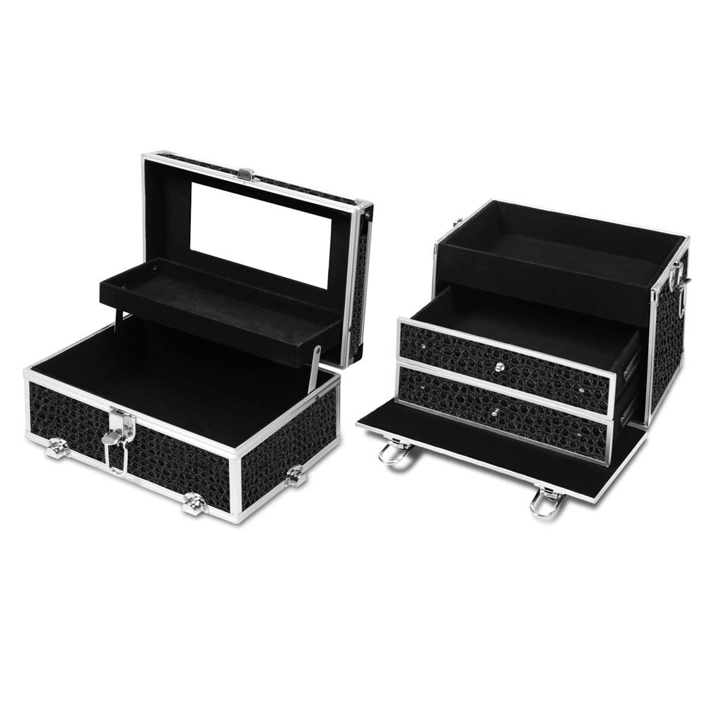 Portable Cosmetic Beauty Make Up Carry Case Box Crocodile Black