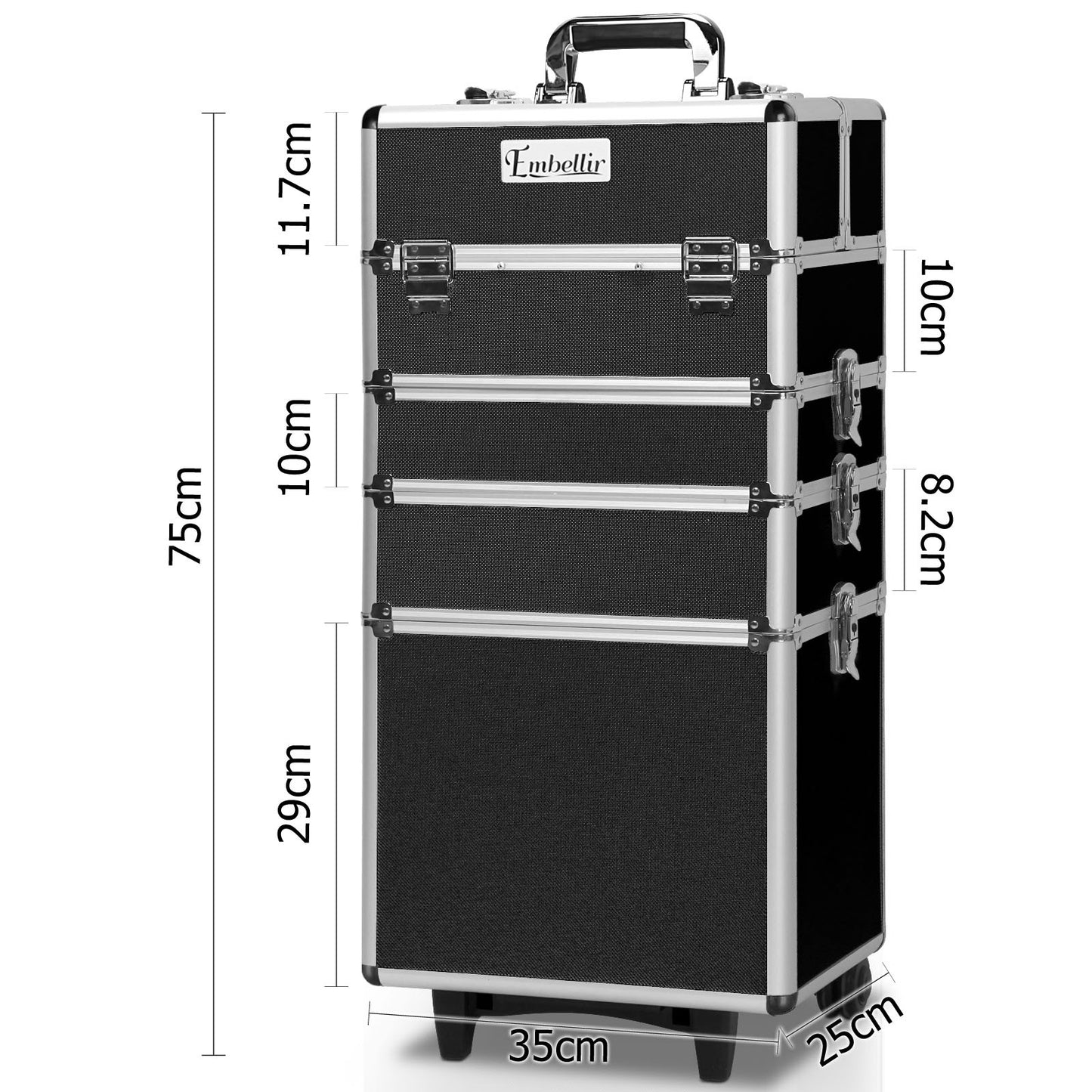 7 in 1 Portable Beauty Make up Cosmetic Trolley Case Black