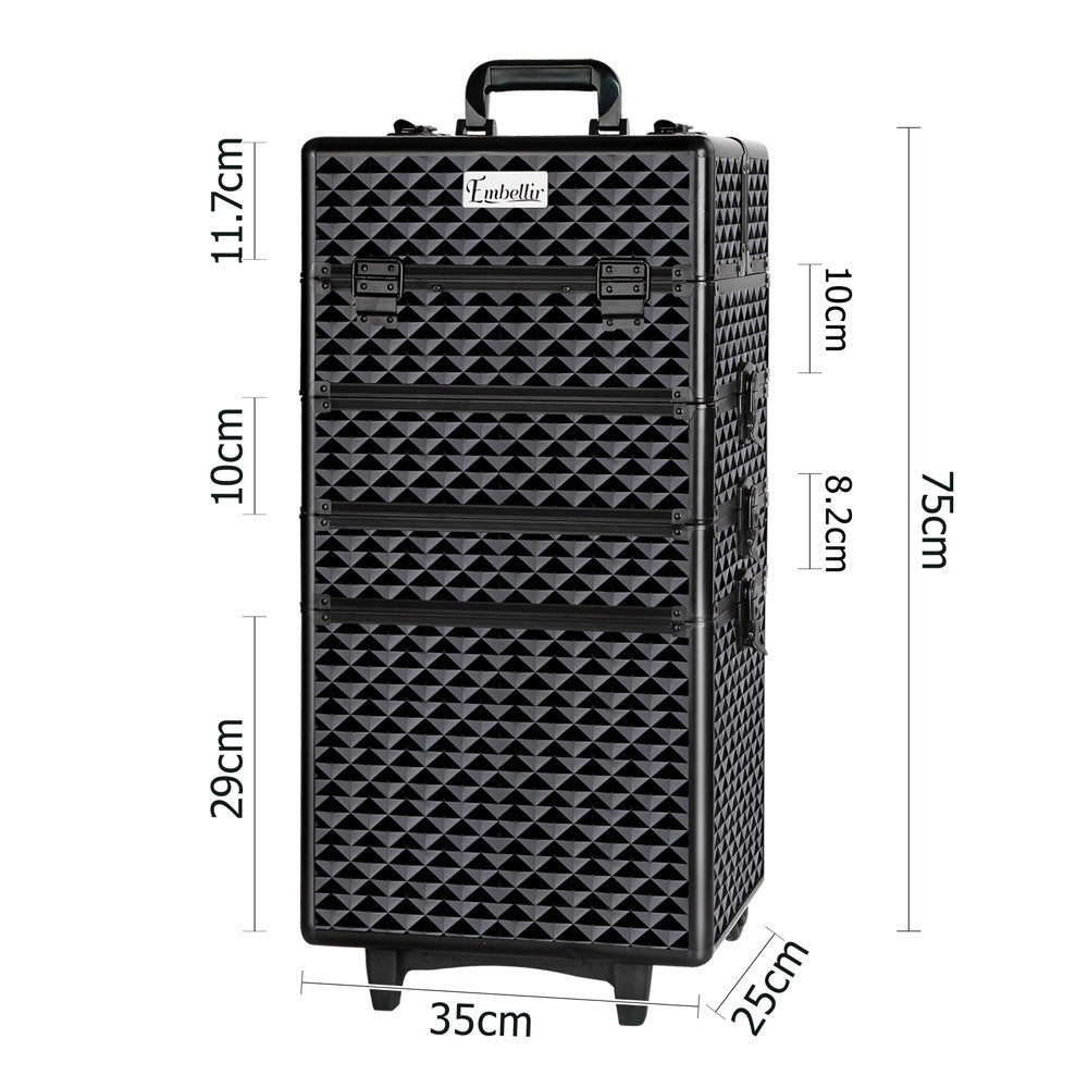 7 in 1 Portable Beauty Make up Cosmetic Trolley Case Diamond Black