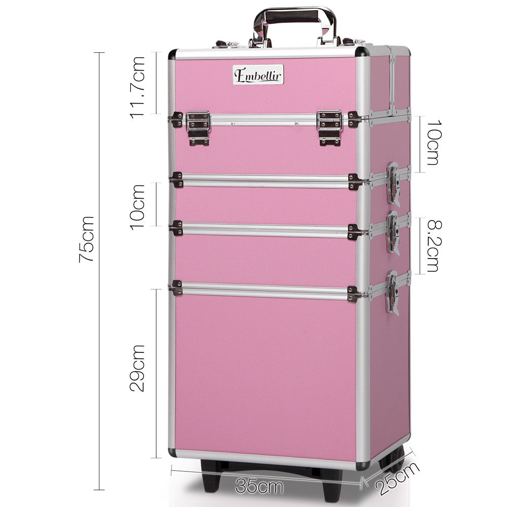 7 in 1 Portable Beauty Make up Cosmetic Trolley Case Pink