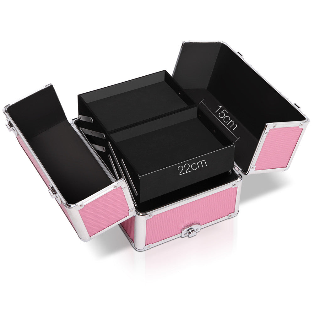 7 in 1 Portable Beauty Make up Cosmetic Trolley Case Pink