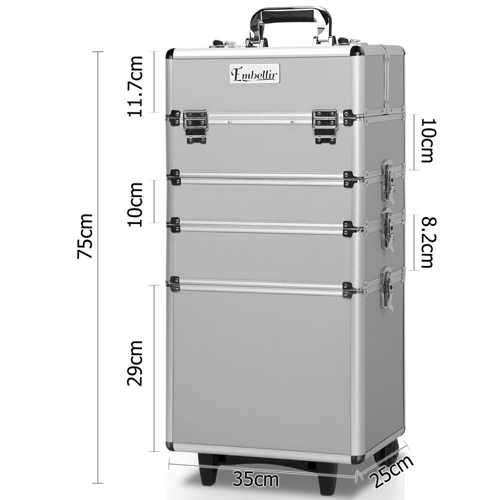 7 in 1 Portable Beauty Make up Cosmetic Trolley Case Silver