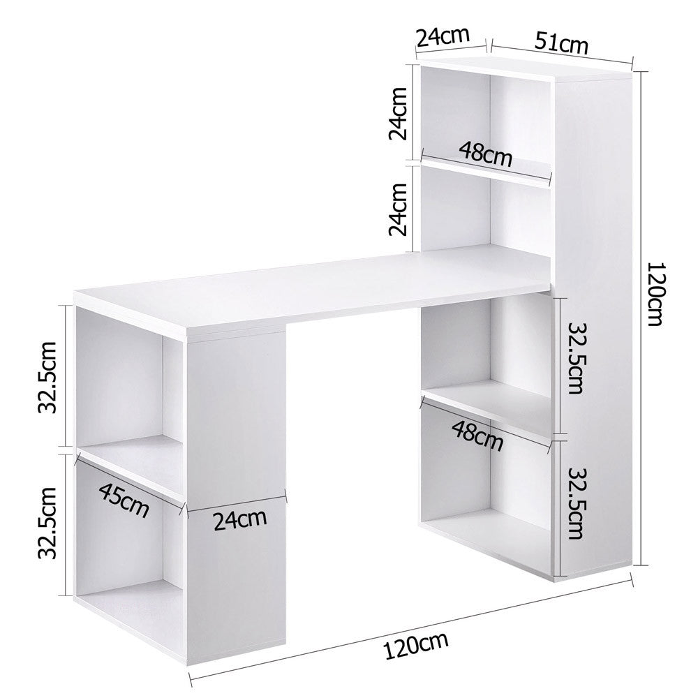 6 Storage Shelf Office Computer Desk White