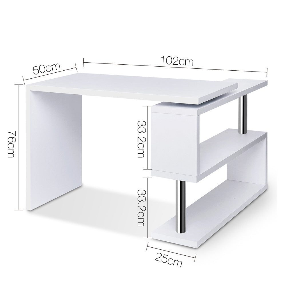 Office Computer Desk Corner Table w/ Bookshelf White