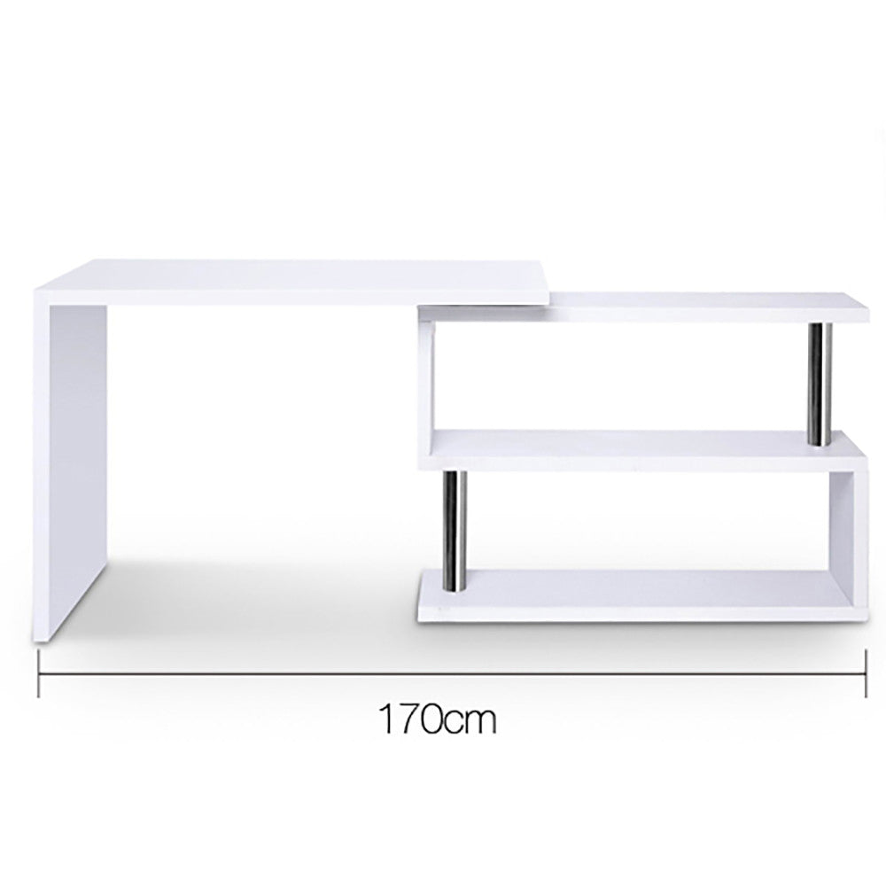 Office Computer Desk Corner Table w/ Bookshelf White