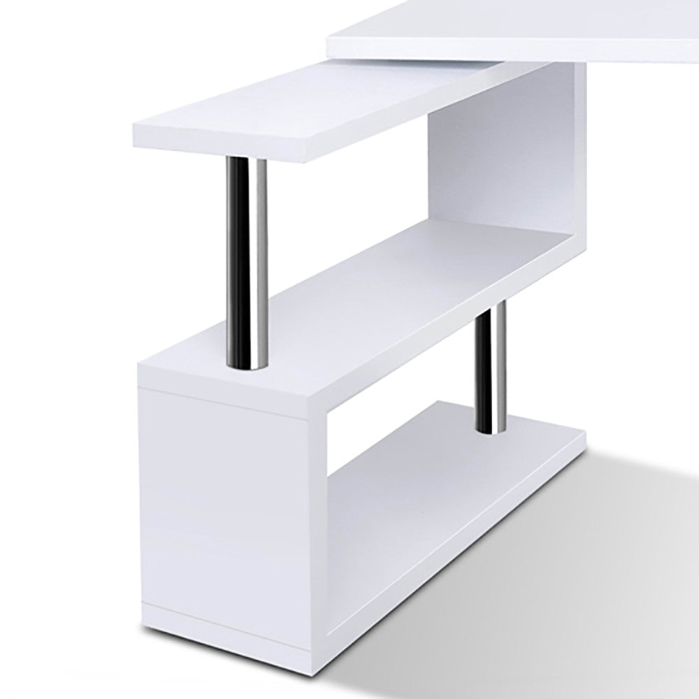 Office Computer Desk Corner Table w/ Bookshelf White