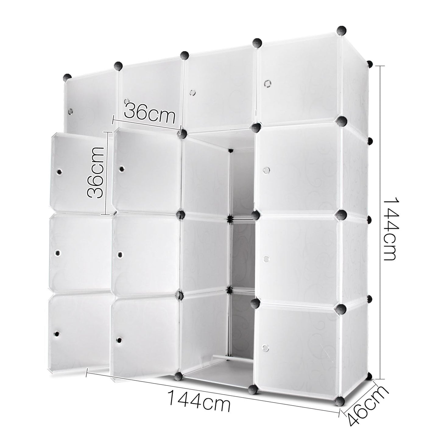 16 Cube Storage Cabinet with Hanging Bars - White