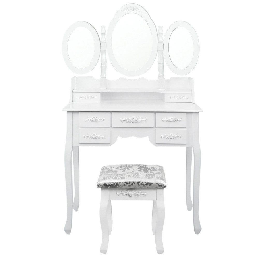 7 Drawer Dressing Table w/ Mirror White