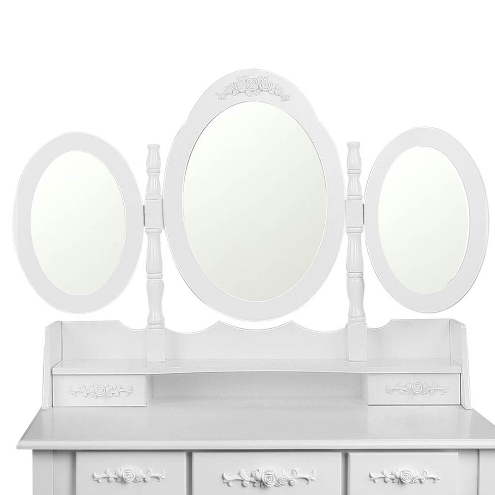 7 Drawer Dressing Table w/ Mirror White