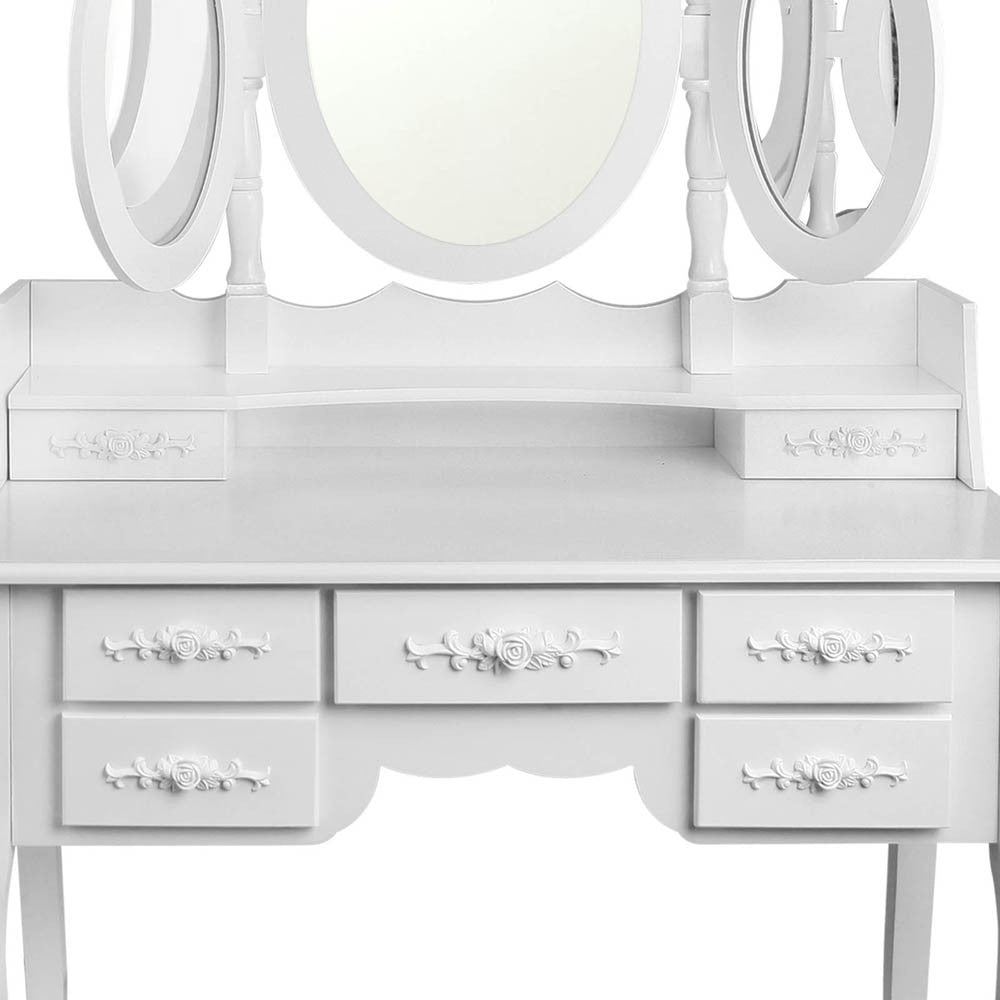 7 Drawer Dressing Table w/ Mirror White