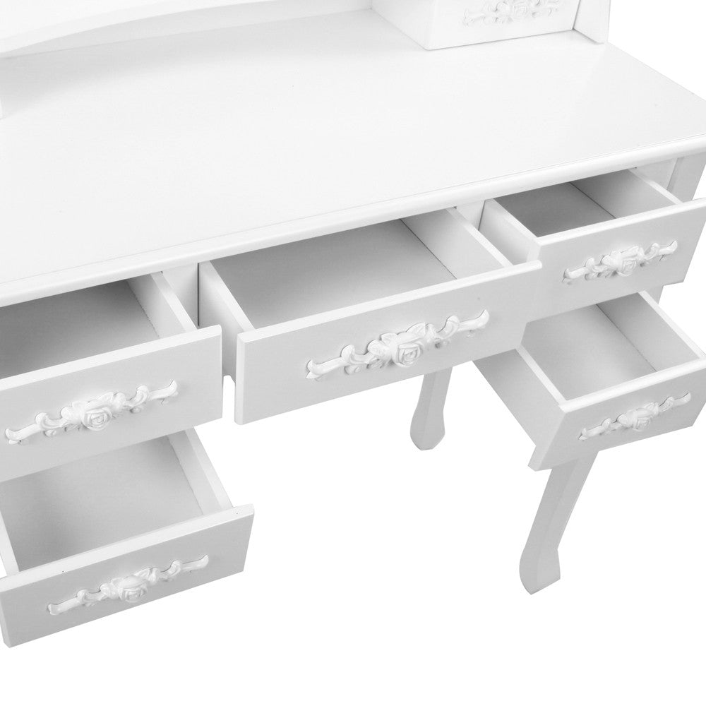 7 Drawer Dressing Table w/ Mirror White