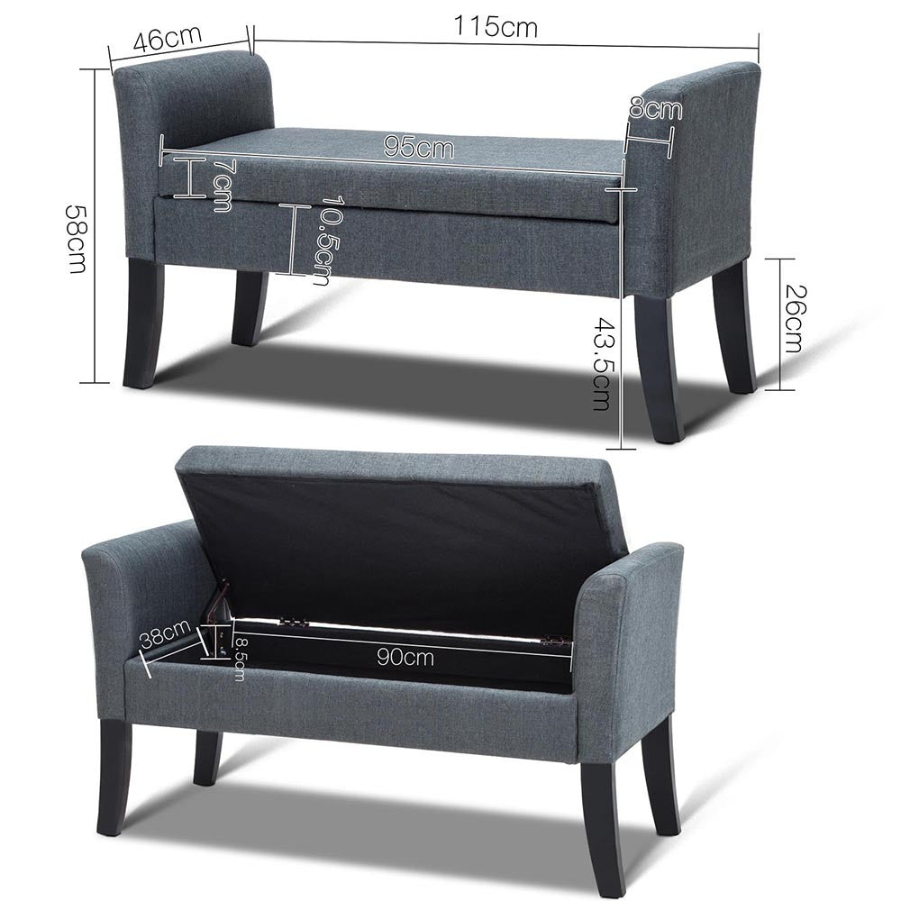 Seat Footstool Bench Stool Storage Ottoman - Grey