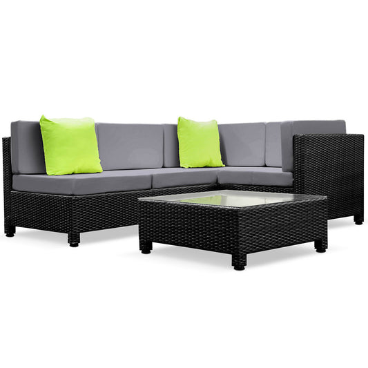 5 pcs Black Wicker Rattan 4 Seater Outdoor Lounge Set Grey