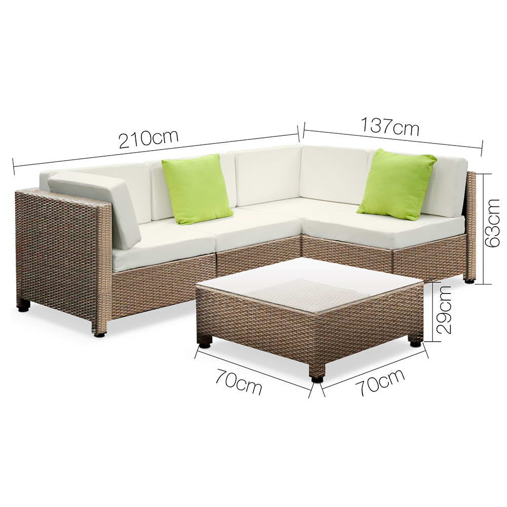 5 pcs Brown Wicker Rattan 4 Seater Outdoor Lounge Set Beige