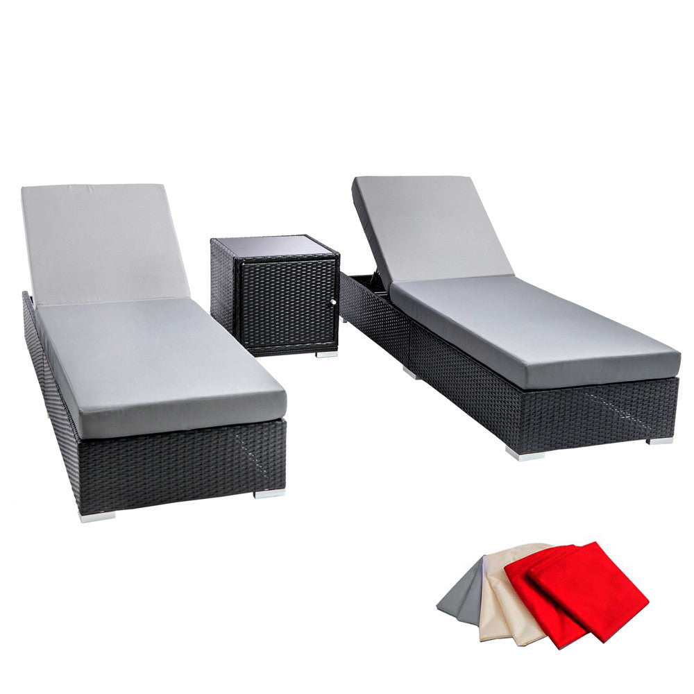 3 pcs Black Wicker Rattan 2 Seater Outdoor Lounge Set Grey