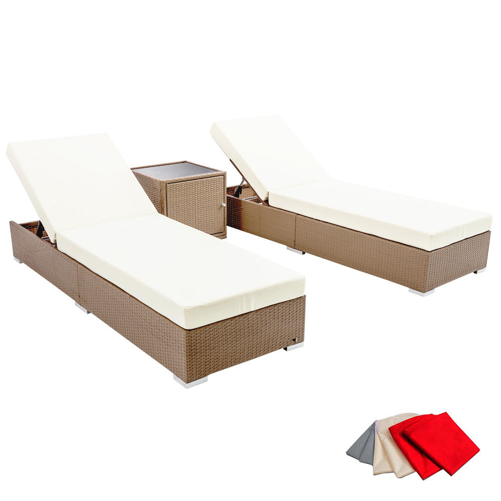 3 pcs Brown Wicker Rattan 2 Seater Outdoor Lounge Set Beige