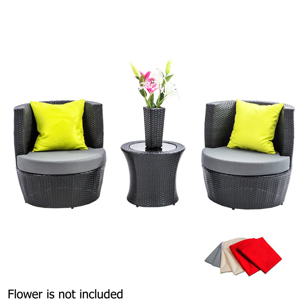 Stackable 4 pcs Black Wicker Rattan 2 Seater Outdoor Furniture Set Grey